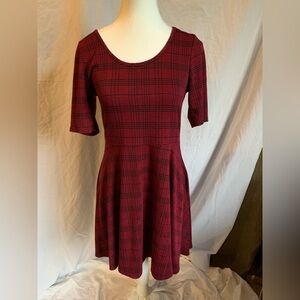Noble U Burgundy/Red Plaid Mini Dress Thick Warm Stretch USA L